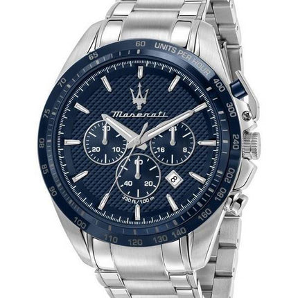 Montre pour homme Maserati Traguardo chronographe en acier inoxydable avec cadran bleu et quartz R8873612043 100M