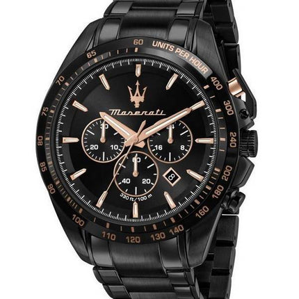 Montre pour homme Maserati Traguardo chronographe en acier inoxydable avec cadran noir et quartz R8873612048 100M