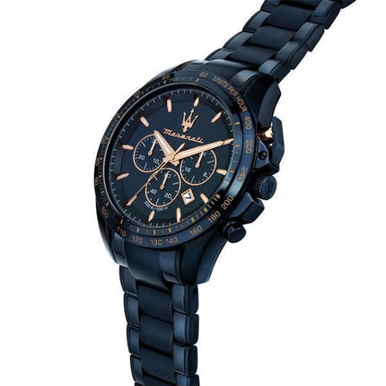 Montre pour homme Maserati Traguardo Sport chronographe en acier inoxydable avec cadran bleu à quartz R8873612054 100M