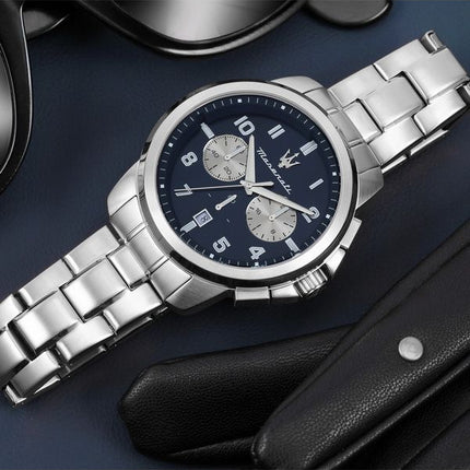 Montre pour homme Maserati Successo Limited Edition chronographe en acier inoxydable avec cadran bleu et quartz R8873621029