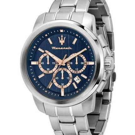 HORS Montre Homme Maserati Successo Chronographe Acier Inoxydable Cadran Bleu Quartz R8873621037