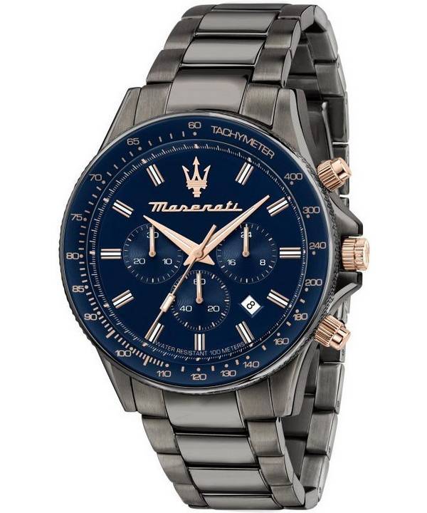 HORS Montre Homme Maserati Sfida Chronographe Acier Inoxydable Cadran Bleu Quartz R8873640001 100M