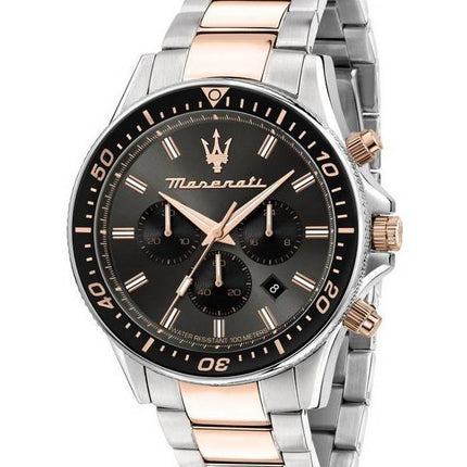 Maserati Sfida Chronographe Deux Tons Acier Inoxydable Cadran Noir Quartz R8873640002 100M Montre Homme