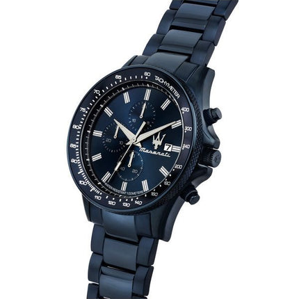 Montre pour homme Maserati Sfida Sport chronographe en acier inoxydable avec cadran bleu à quartz R8873640023 100M