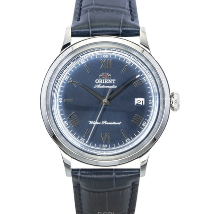 Montre homme Orient Bambino Classic, bracelet en cuir, cadran bleu marine, automatique RA-AC0024L