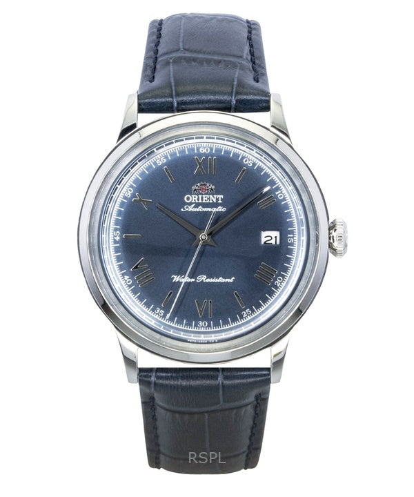 Montre homme Orient Bambino Classic, bracelet en cuir, cadran bleu marine, automatique RA-AC0024L