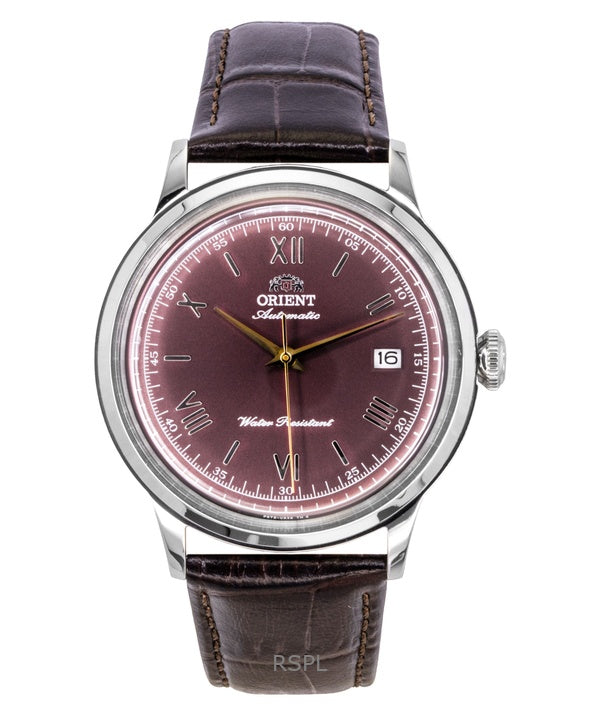 Montre homme Orient Classic, bracelet cuir, cadran bordeaux, automatique, RA-AC0026R