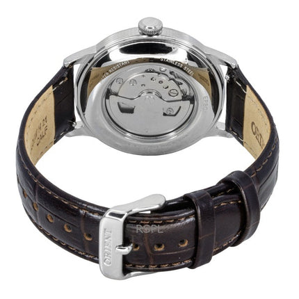 Montre homme Orient Classic, bracelet cuir, cadran bordeaux, automatique, RA-AC0026R
