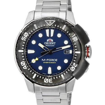 Orient M-Force AC0L Sports Acier Inoxydable Cadran Bleu Automatique Diver&#39,s RA-AC0L07L00B 200M Montre Homme