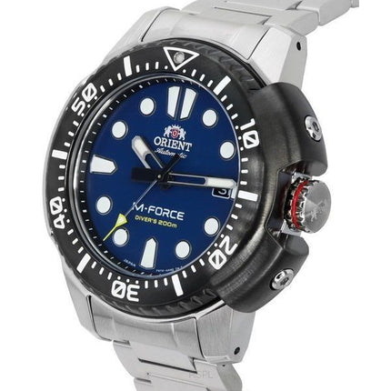 Orient M-Force AC0L Sports Acier Inoxydable Cadran Bleu Automatique Diver&#39,s RA-AC0L07L00B 200M Montre Homme