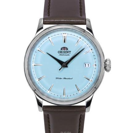Montre homme Orient Bambino édition limitée, bracelet en cuir, cadran bleu clair, automatique RA-AC0M14L