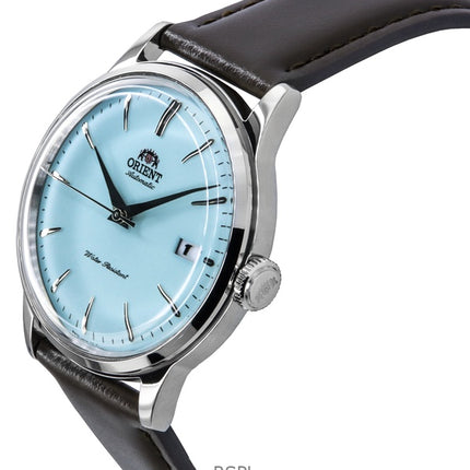 Montre homme Orient Bambino édition limitée, bracelet en cuir, cadran bleu clair, automatique RA-AC0M14L