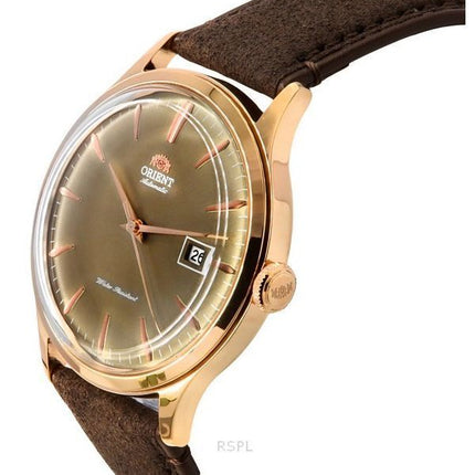 Montre pour homme Orient Bambino version 4, bracelet en cuir, cadran bronze, automatique RA-AC0P04Y10B