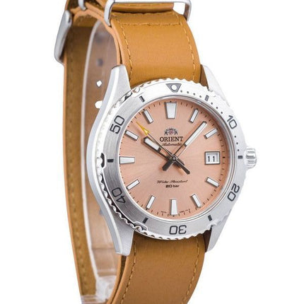 Montre pour homme RA-AC0Q05P10B 200M automatique de plongée Orient Sports avec bracelet en cuir et cadran abricot