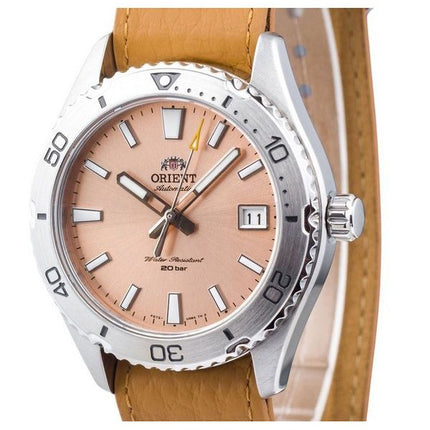 Montre pour homme RA-AC0Q05P10B 200M automatique de plongée Orient Sports avec bracelet en cuir et cadran abricot