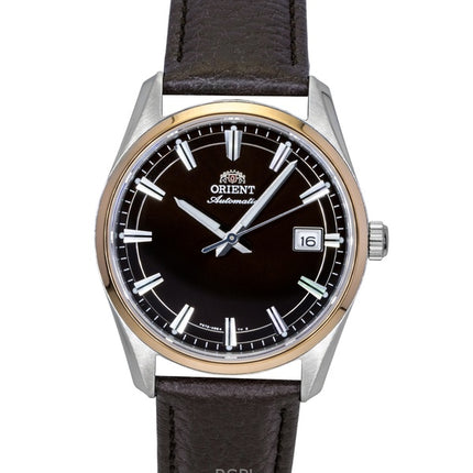 Montre homme Orient Stretto, bracelet en cuir, cadran marron, automatique RA-AC0R03Y