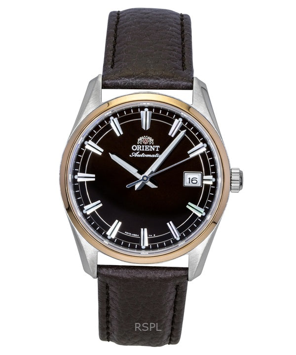 Montre homme Orient Stretto, bracelet en cuir, cadran marron, automatique RA-AC0R03Y