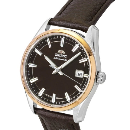 Montre homme Orient Stretto, bracelet en cuir, cadran marron, automatique RA-AC0R03Y