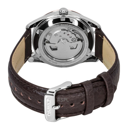 Montre homme Orient Stretto, bracelet en cuir, cadran marron, automatique RA-AC0R03Y