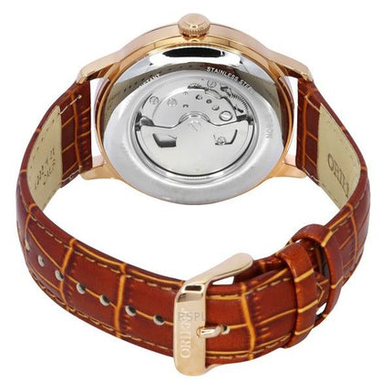 Orient Bambino Version 9 Classique Soleil et Phase de Lune Bracelet en cuir Cadran blanc Automatique RA-AK0801S00C Montre pour h