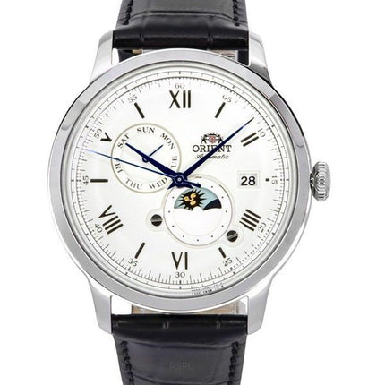 Montre Homme Orient Bambino Version 9 Phase Soleil et Lune Cadran Blanc Automatique RA-AK0802S10B RA-AK0802S30B