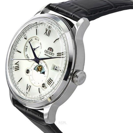 Montre Homme Orient Bambino Version 9 Phase Soleil et Lune Cadran Blanc Automatique RA-AK0802S10B RA-AK0802S30B