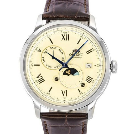 Montre Homme Orient Bambino Version 9 Phase Soleil et Lune Cadran Champagne Automatique RA-AK0803Y10B RA-AK0803Y30B