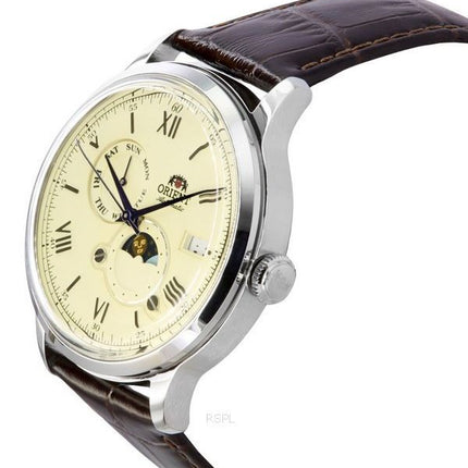 Montre Homme Orient Bambino Version 9 Phase Soleil et Lune Cadran Champagne Automatique RA-AK0803Y10B RA-AK0803Y30B