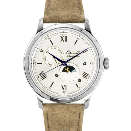 Montre homme Orient Classic édition limitée 75e anniversaire, cadran blanc, automatique, soleil et lune, RA-AK0808S
