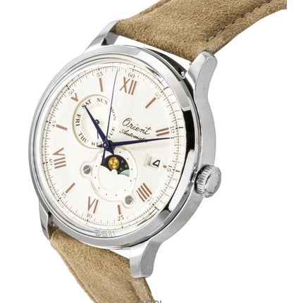 Montre homme Orient Classic édition limitée 75e anniversaire, cadran blanc, automatique, soleil et lune, RA-AK0808S
