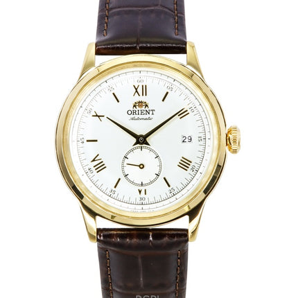Montre homme Orient Bambino Version 2, petite seconde, bracelet en cuir, cadran argenté, automatique, RA-AP0106S