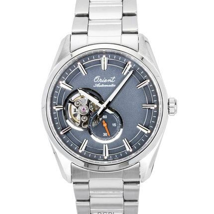 Montre homme Orient Stretto 75e anniversaire, édition limitée, acier inoxydable, cadran gris, automatique RA-AR0012N, avec cœur ouvert.