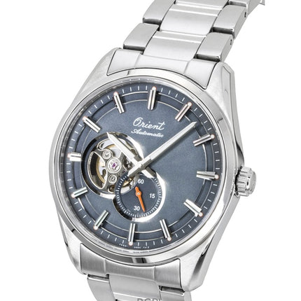 Montre homme Orient Stretto 75e anniversaire, édition limitée, acier inoxydable, cadran gris, automatique RA-AR0012N, avec cœur ouvert.
