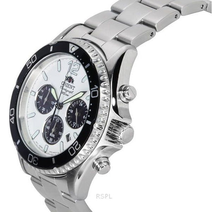 Montre pour homme Orient Sports Panda chronographe en acier inoxydable cadran blanc RA-TX0203S10B 200M de plongée solaire