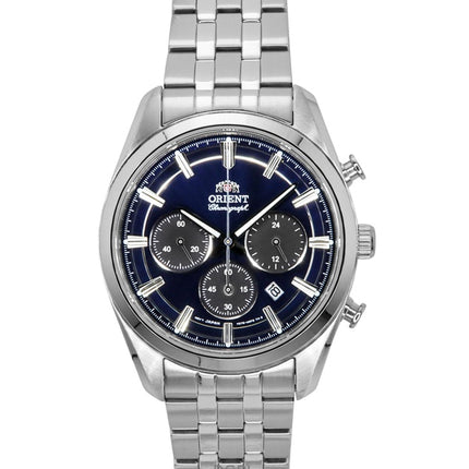 Montre homme Orient Contemporary Chronographe en acier inoxydable, cadran bleu marine, quartz RA-TX0303L