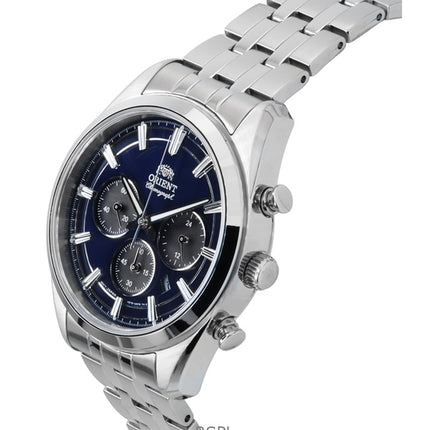 Montre homme Orient Contemporary Chronographe en acier inoxydable, cadran bleu marine, quartz RA-TX0303L