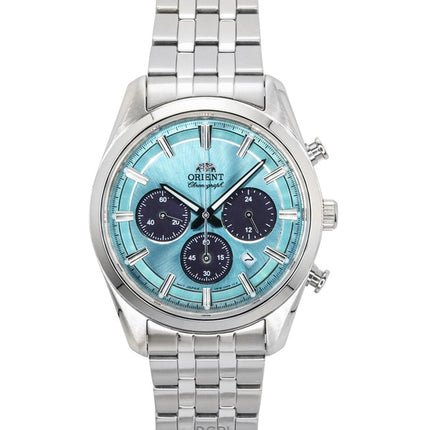 Montre chronographe contemporaine Orient pour homme, acier inoxydable, cadran bleu ciel, quartz, RA-TX0304L
