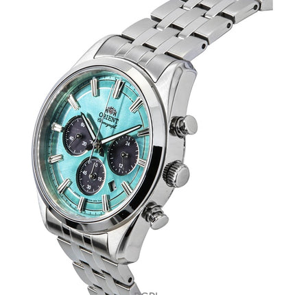 Montre chronographe contemporaine Orient pour homme, acier inoxydable, cadran bleu ciel, quartz, RA-TX0304L
