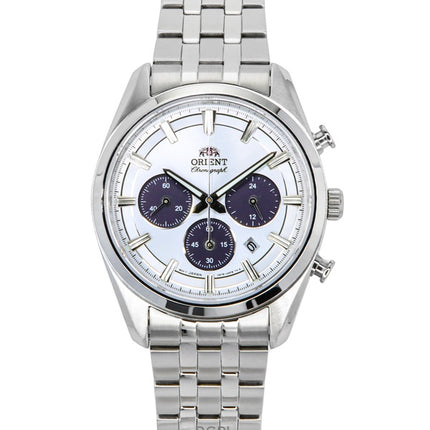 Montre chronographe contemporaine Orient pour homme, acier inoxydable, cadran blanc, quartz, RA-TX0305S