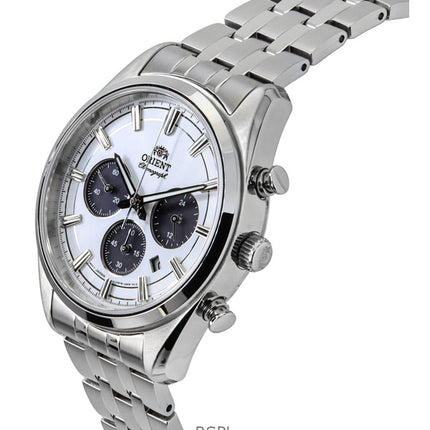 Montre chronographe contemporaine Orient pour homme, acier inoxydable, cadran blanc, quartz, RA-TX0305S