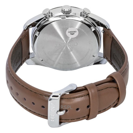 Montre homme Orient Contemporary Chronograph, bracelet en cuir, cadran blanc, quartz, RA-TX0306S