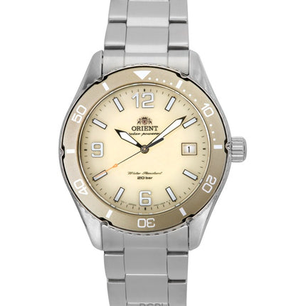 Montre de plongée solaire Orient Mako III en acier inoxydable avec cadran ivoire RA-WJ0003S pour homme, 200 m