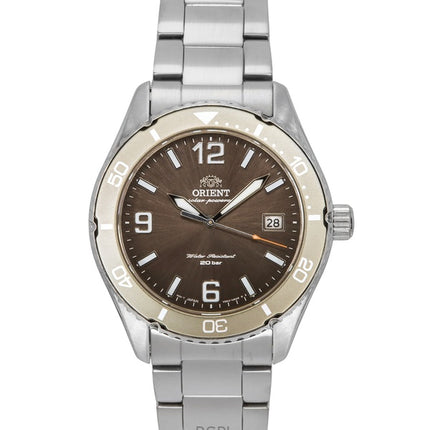 Montre de plongée solaire Orient Mako III en acier inoxydable avec cadran marron RA-WJ0004Y pour homme, 200 m