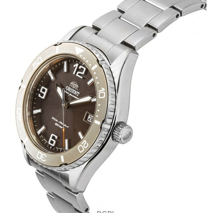 Montre de plongée solaire Orient Mako III en acier inoxydable avec cadran marron RA-WJ0004Y pour homme, 200 m