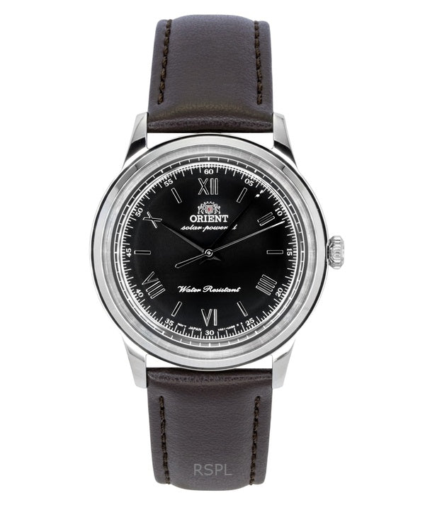 Montre homme Orient Bambino avec bracelet en cuir et cadran noir solaire RA-WK0004L