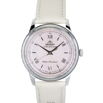 Montre homme Orient Bambino, bracelet cuir, cadran rose, solaire RA-WK0005P