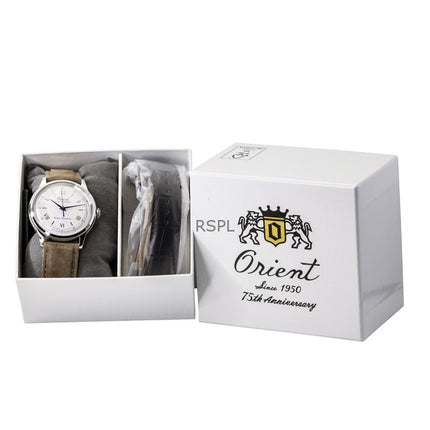Montre homme Orient Bambino édition limitée 75e anniversaire, cadran blanc solaire RA-WK0006S, avec bracelet supplémentaire