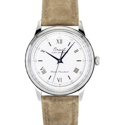 Montre homme Orient Bambino édition limitée 75e anniversaire, cadran blanc solaire RA-WK0006S, avec bracelet supplémentaire