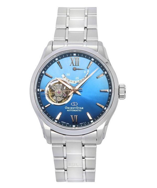 Montre pour homme Orient Star Contemporary Limited Edition, cœur ouvert, cadran bleu, automatique RE-AT0017L00B 100M, avec brace