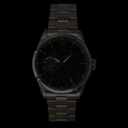 Montre homme Orient Star Contemporary Mechanical Limited Edition en acier inoxydable, cadran bleu-gris à cœur ouvert, automatique RE-AT0021L, étanche à 100 m